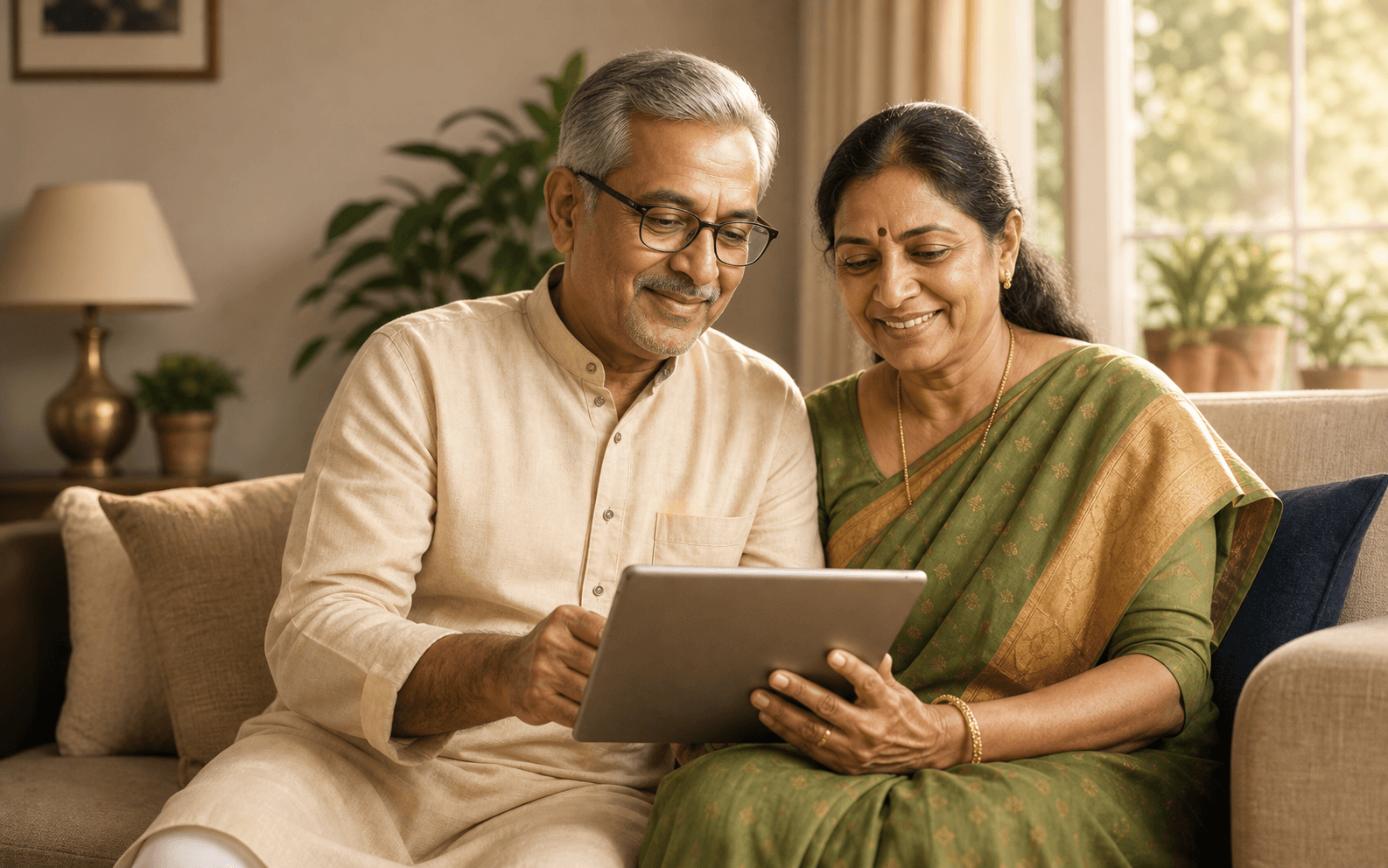 Parents using a tablet together